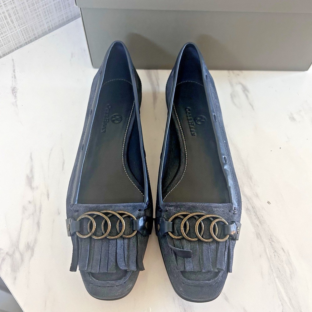Women's Cole Haan Navy Suede Tallah‎ Moccasin Fringed Flats Sz 7B D20761